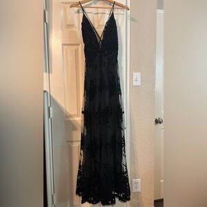 Windsor black velvet and tulle overlayed evening gown